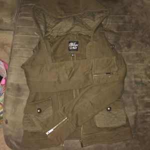 Olive green sweatshirt material jacket